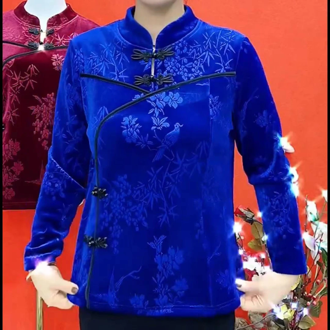 2995秋冬款加绒中老年女装民族风盘扣长袖上衣时尚洋气百搭打底衫 到手价¥39.90