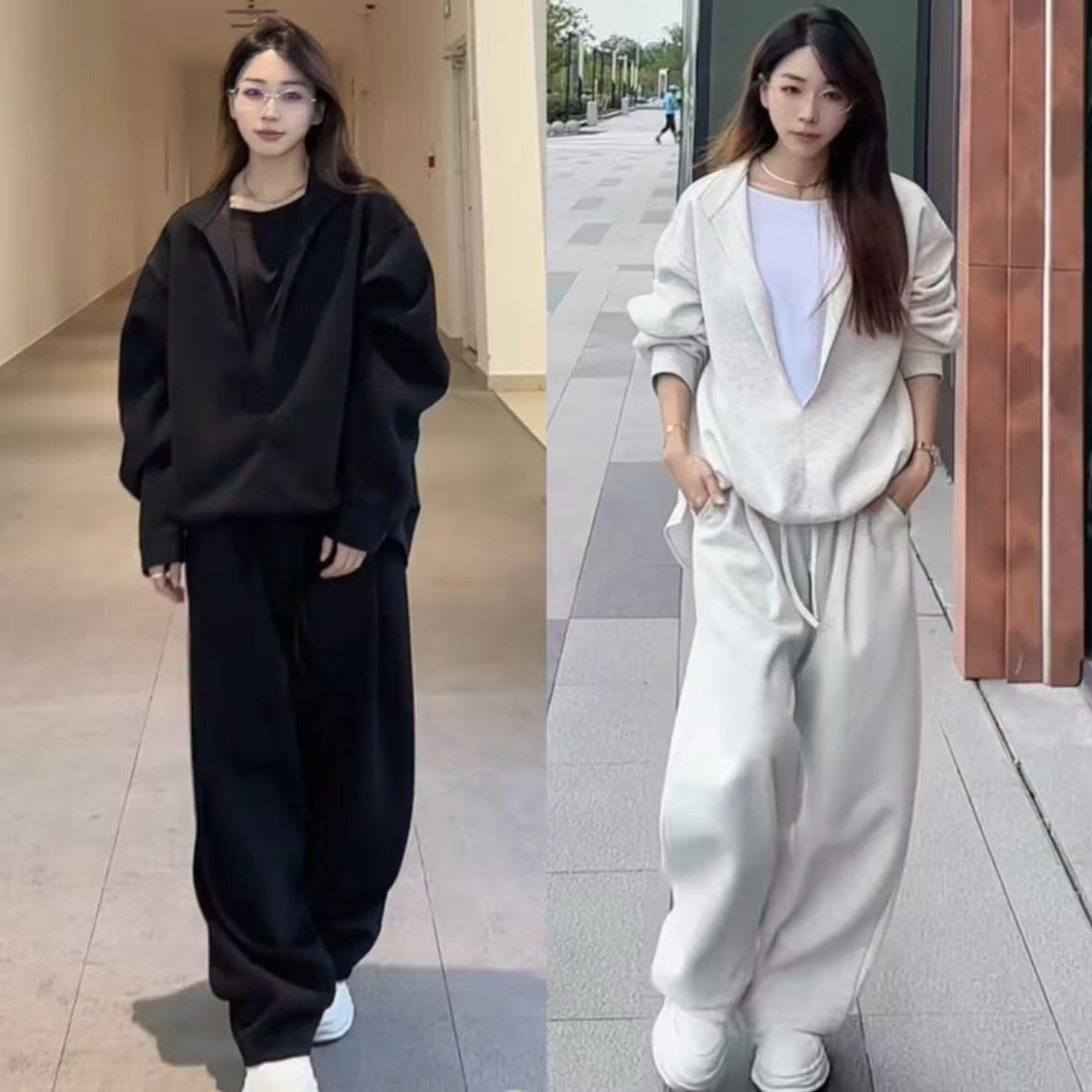 春秋新款慵懒风假两件时尚套装男装潮流百搭宽松卫衣卫裤两件套 到手价¥169.90
