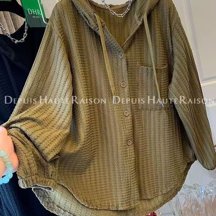DT连帽衫上衣女胖MM宽松休闲设计感衬衫外套 到手价¥69.00