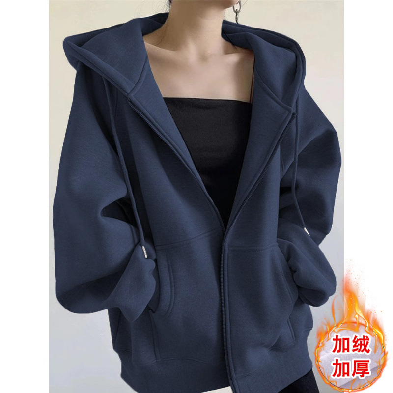 加绒加厚外套秋冬新款oversize大码宽松开衫卫衣ins胖mm潮流上衣 到手价¥59.90