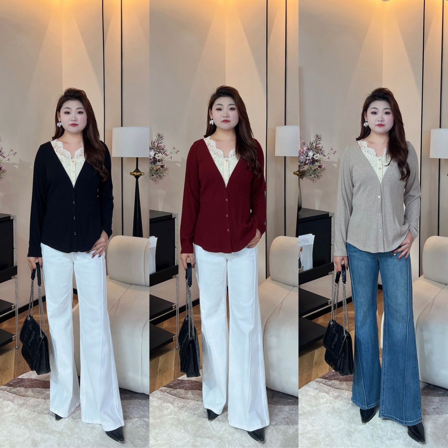 【春款上新】PMM82398春季新款气质休闲百搭蕾丝拼接大码女装衬衫 到手价¥79.90