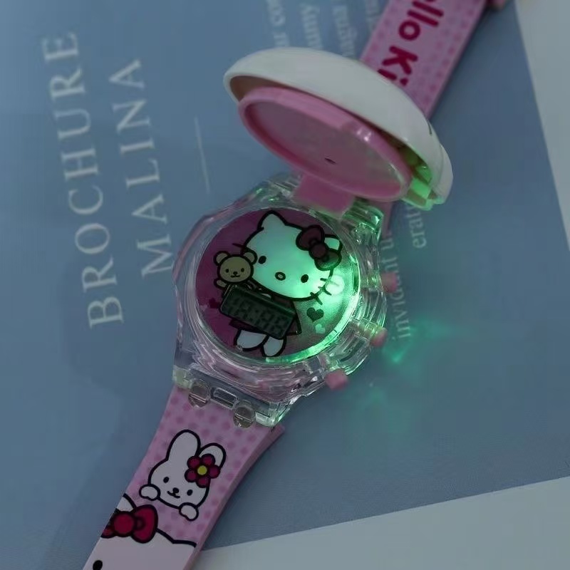 JW网红可爱kitty猫发光手表ins高颜值翻盖电子表闪灯学生宝宝礼物 到手价¥9.99
