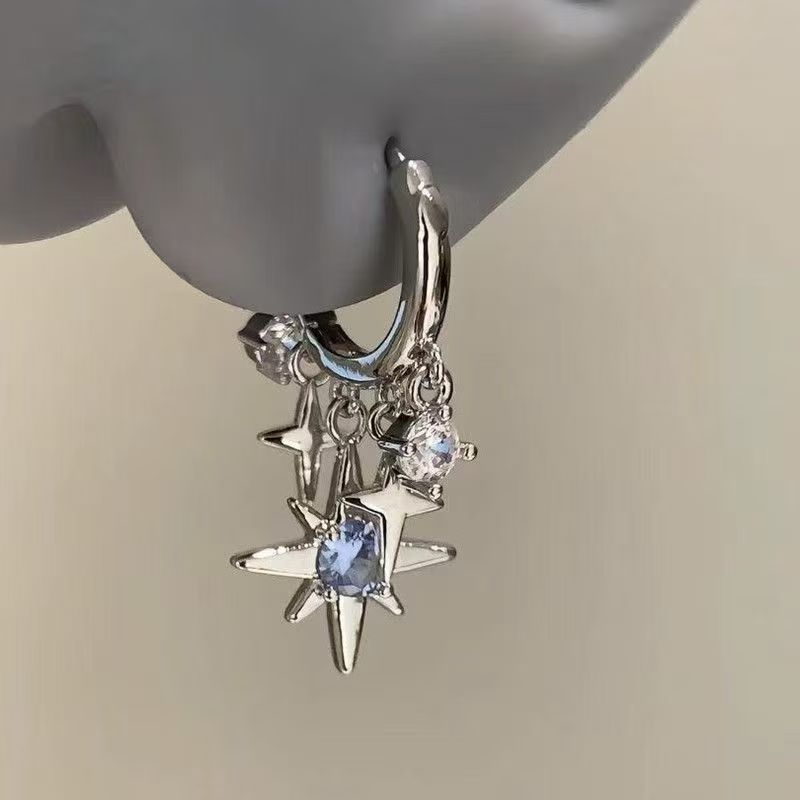 锌合金【高能】蓝色八芒星流苏耳钉小众百搭精致时尚耳扣 到手价¥3.99