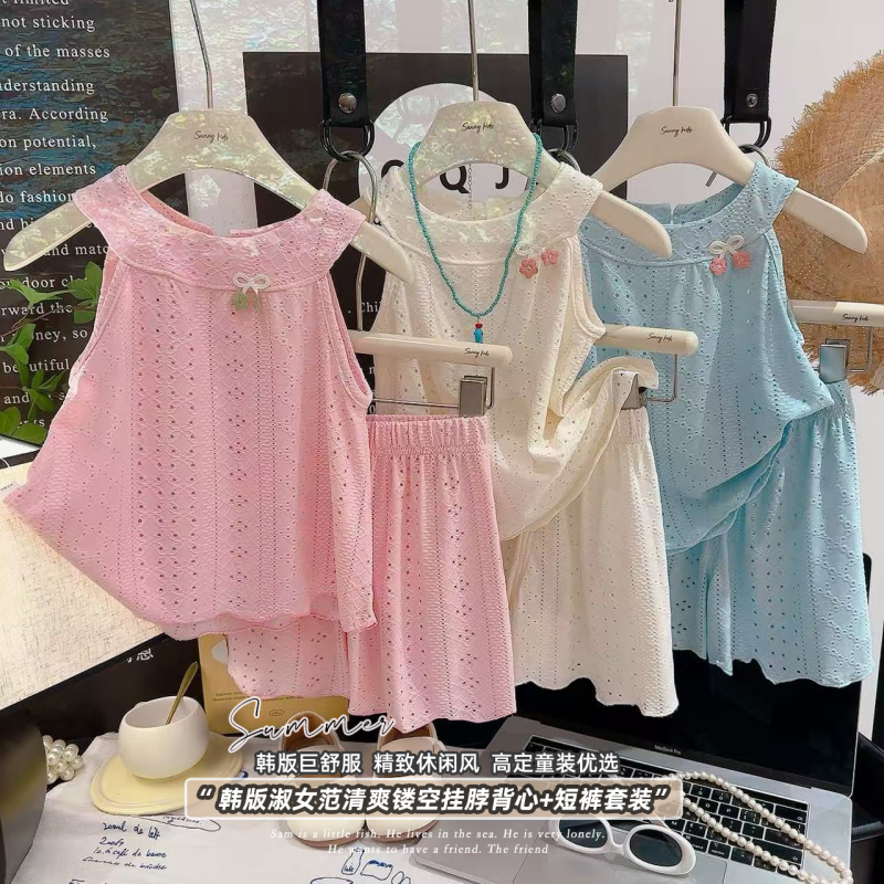 A类严选夏季薄款无袖女童镂空裙裤套装两件套 到手价¥9.90