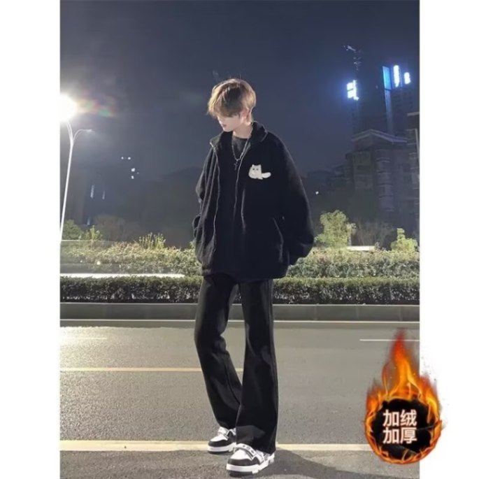 美式纯黑色高街修身微喇牛仔裤男女同款秋冬显高显瘦中高腰直筒裤 到手价¥33.00