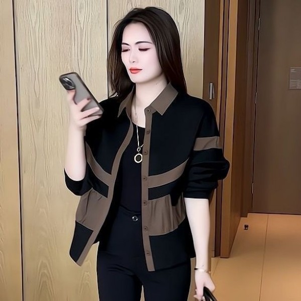 洋气高级感拼色短外套2026春季新款时尚polo领宽松休闲减龄衬衫女 到手价¥59.90