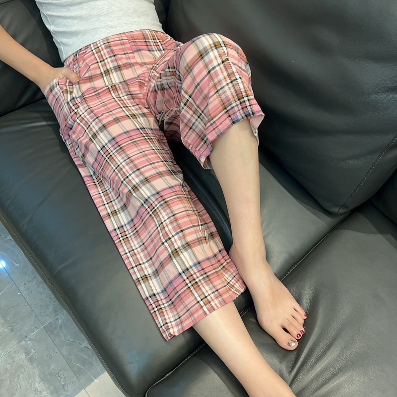 睡裤女夏棉绸夏季超薄人造棉薄款大码七分裤情侣居家可外穿阔腿裤 到手价¥17.80