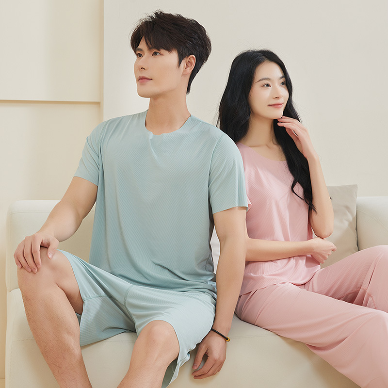 【玛尼尔保罗】男女夏季冰丝家居服情侣睡衣套装薄款休闲外穿圆领 到手价¥11.90
