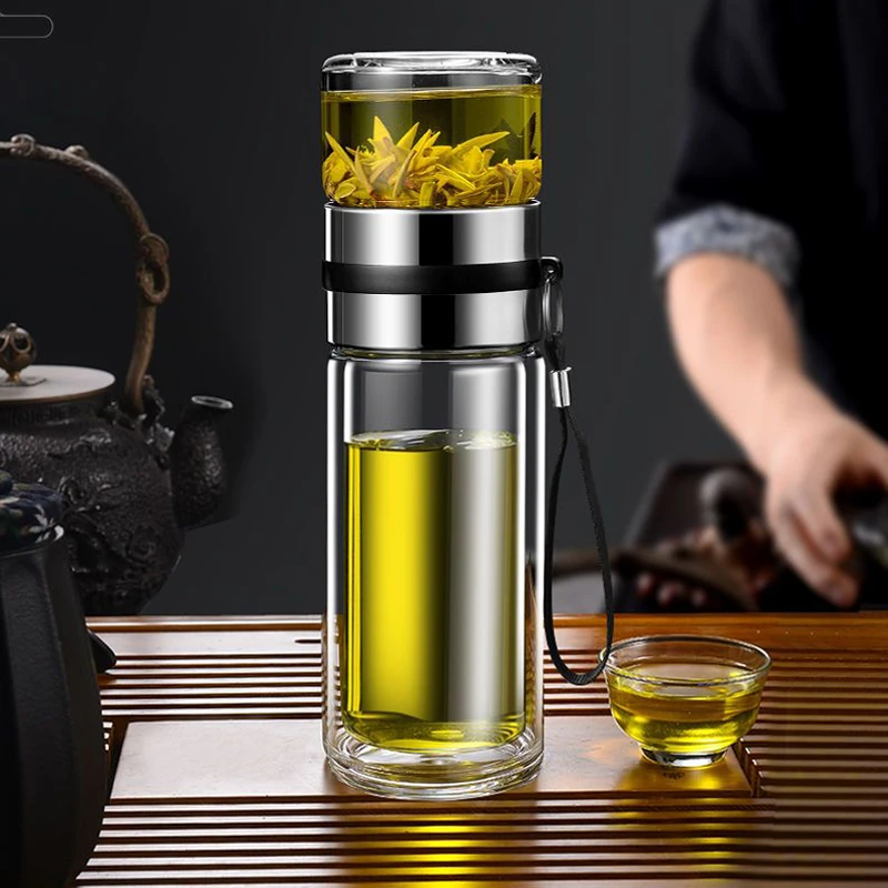 高硼硅双层泡茶杯子玻璃茶水分离杯隔热耐高温茶杯Z 到手价¥9.99