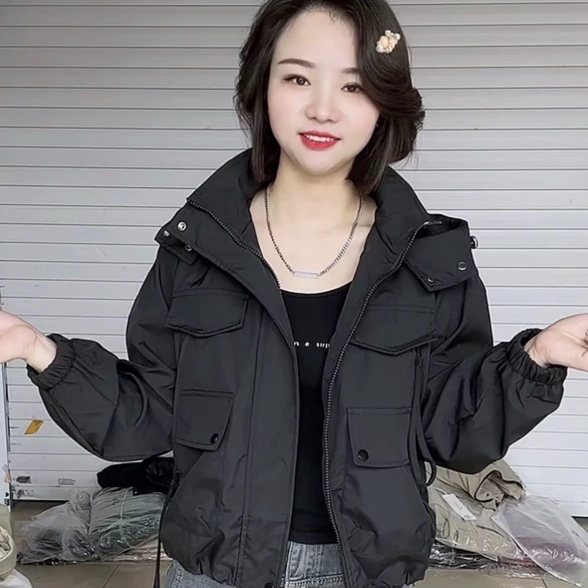 春款工装宽松女上衣高档洋气双口袋拉链开身外套连帽簿款减龄 到手价¥89.90